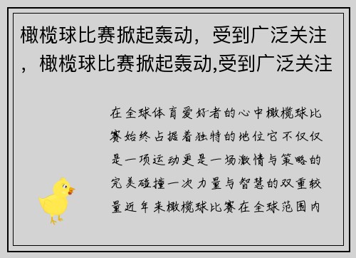 橄榄球比赛掀起轰动，受到广泛关注，橄榄球比赛掀起轰动,受到广泛关注