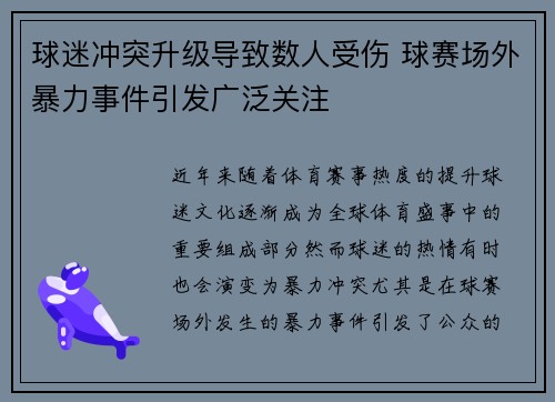 球迷冲突升级导致数人受伤 球赛场外暴力事件引发广泛关注